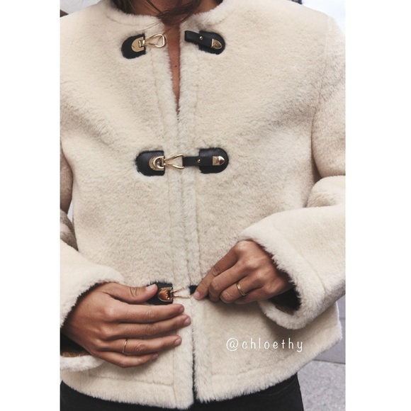 Zara FAUX FUR JACKET WITH FIREMAN CLASP - Picture 4 of 14